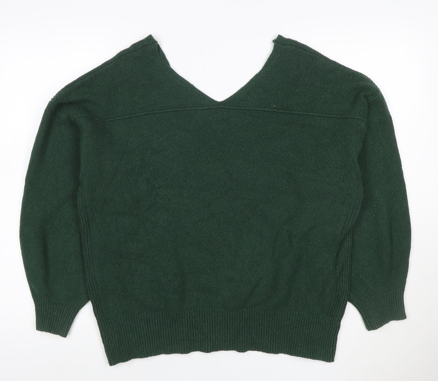 John Lewis Women Green Size 16 V-Neck Cable Knit Pullover Jumper
