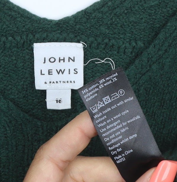 John Lewis Women Green Size 16 V-Neck Cable Knit Pullover Jumper