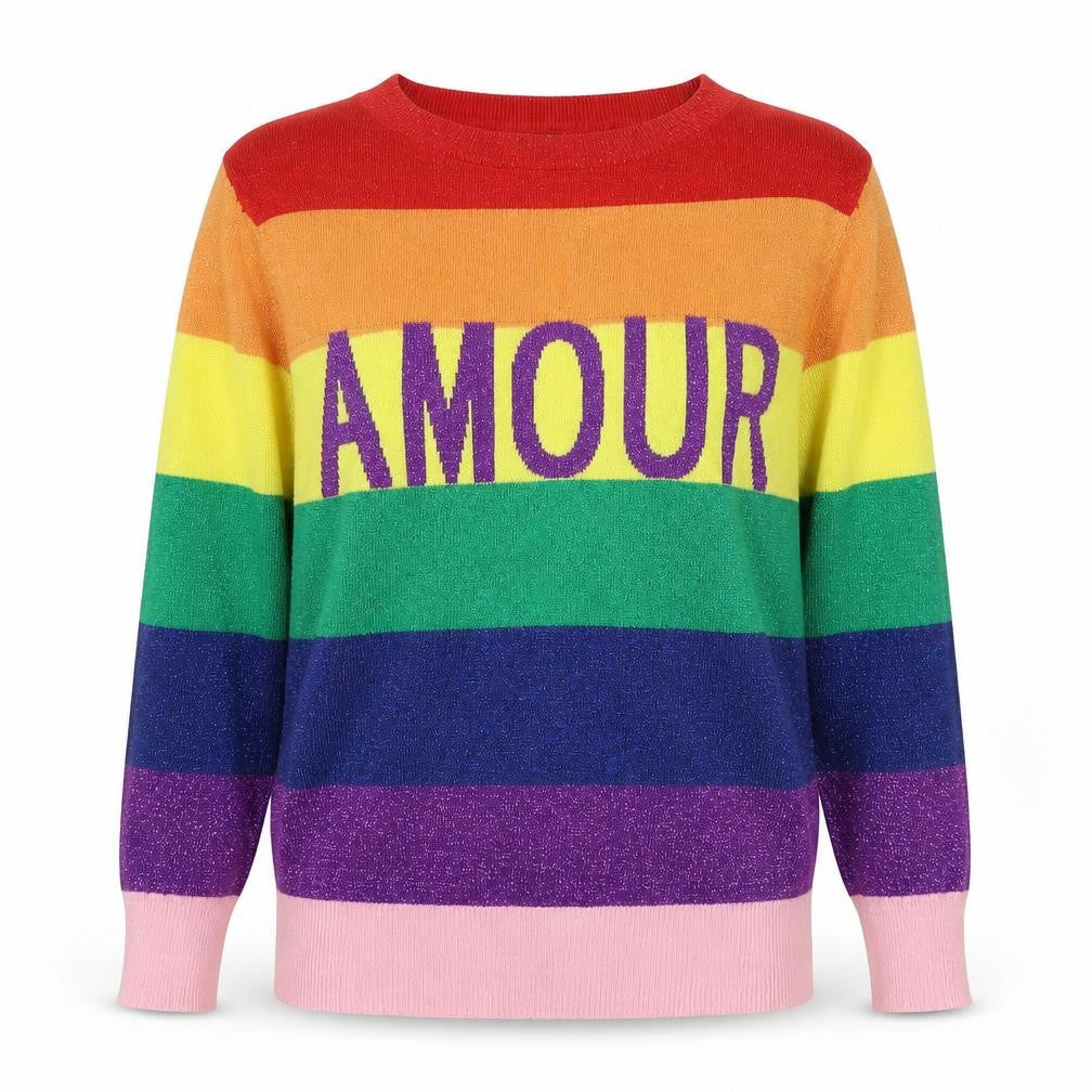 Yu & Me Women’s S Rainbow Amour Glitter Knit Long Sleeve Jumper