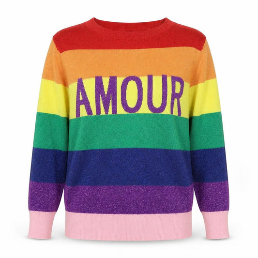 Yu & Me Women’s S Rainbow Amour Glitter Knit Long Sleeve Jumper