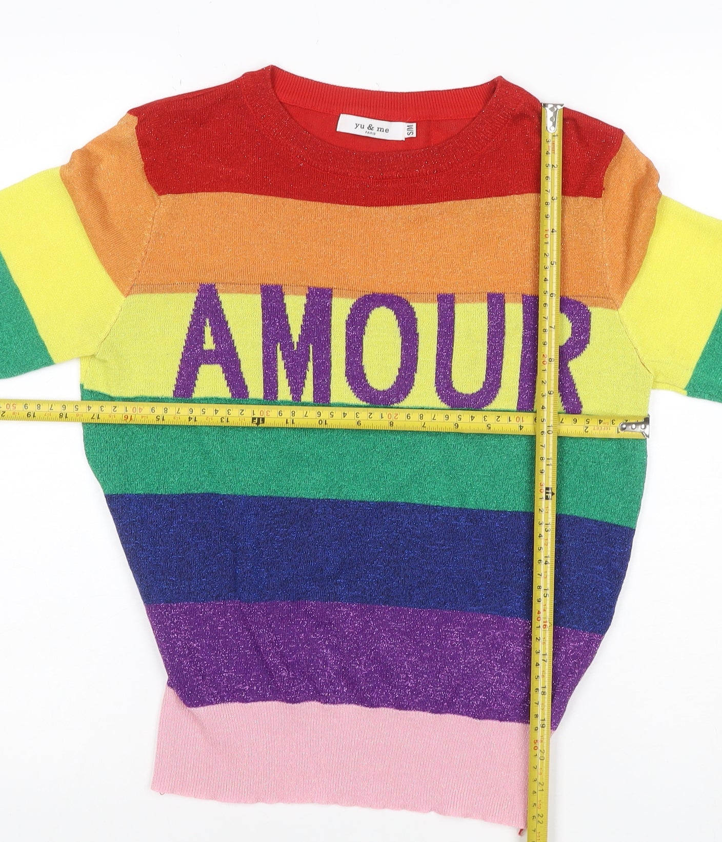 Yu & Me Women’s S Rainbow Amour Glitter Knit Long Sleeve Jumper