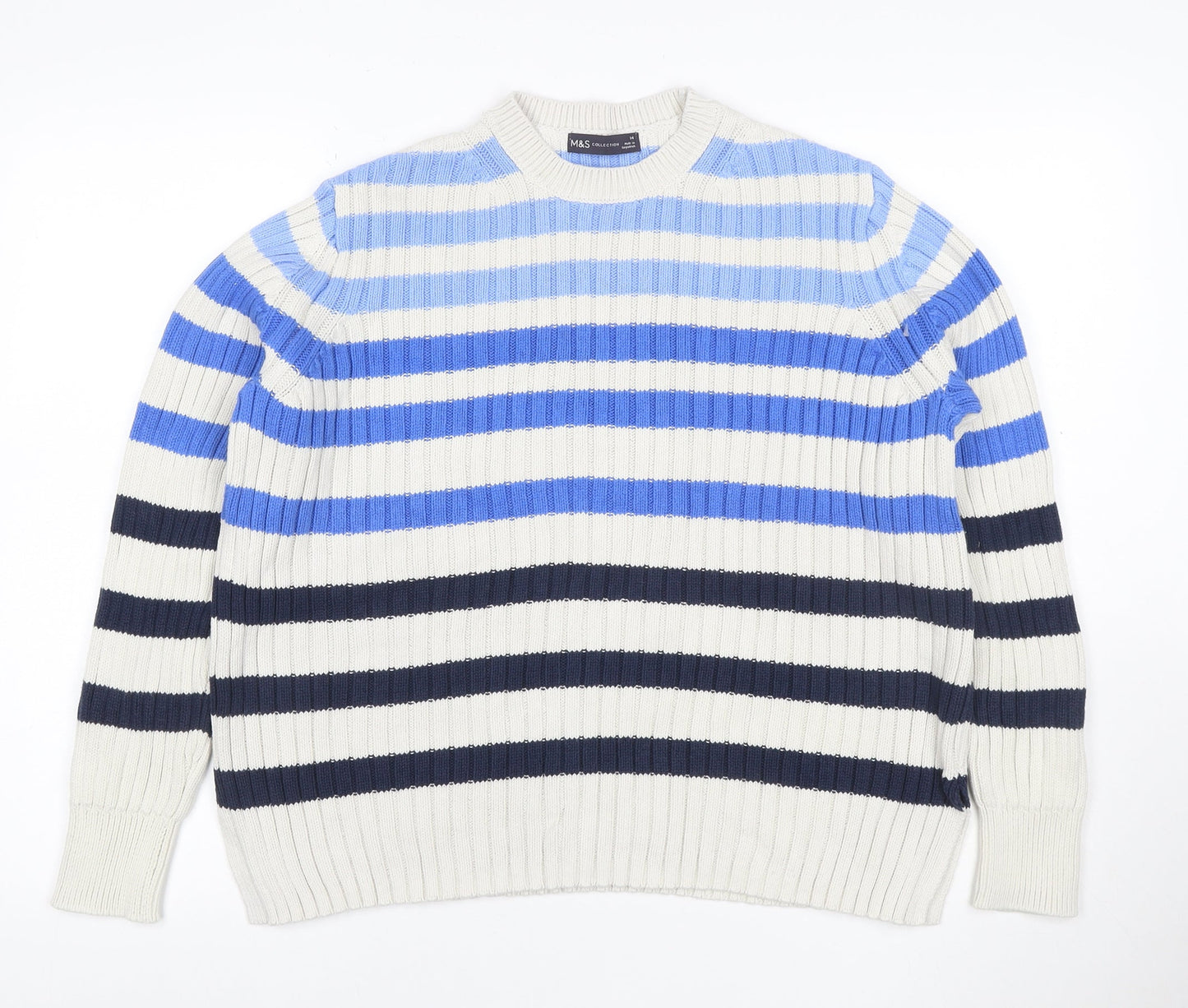 Marks and Spencer Women Multicoloured Size 14 Striped Cotton Jumper