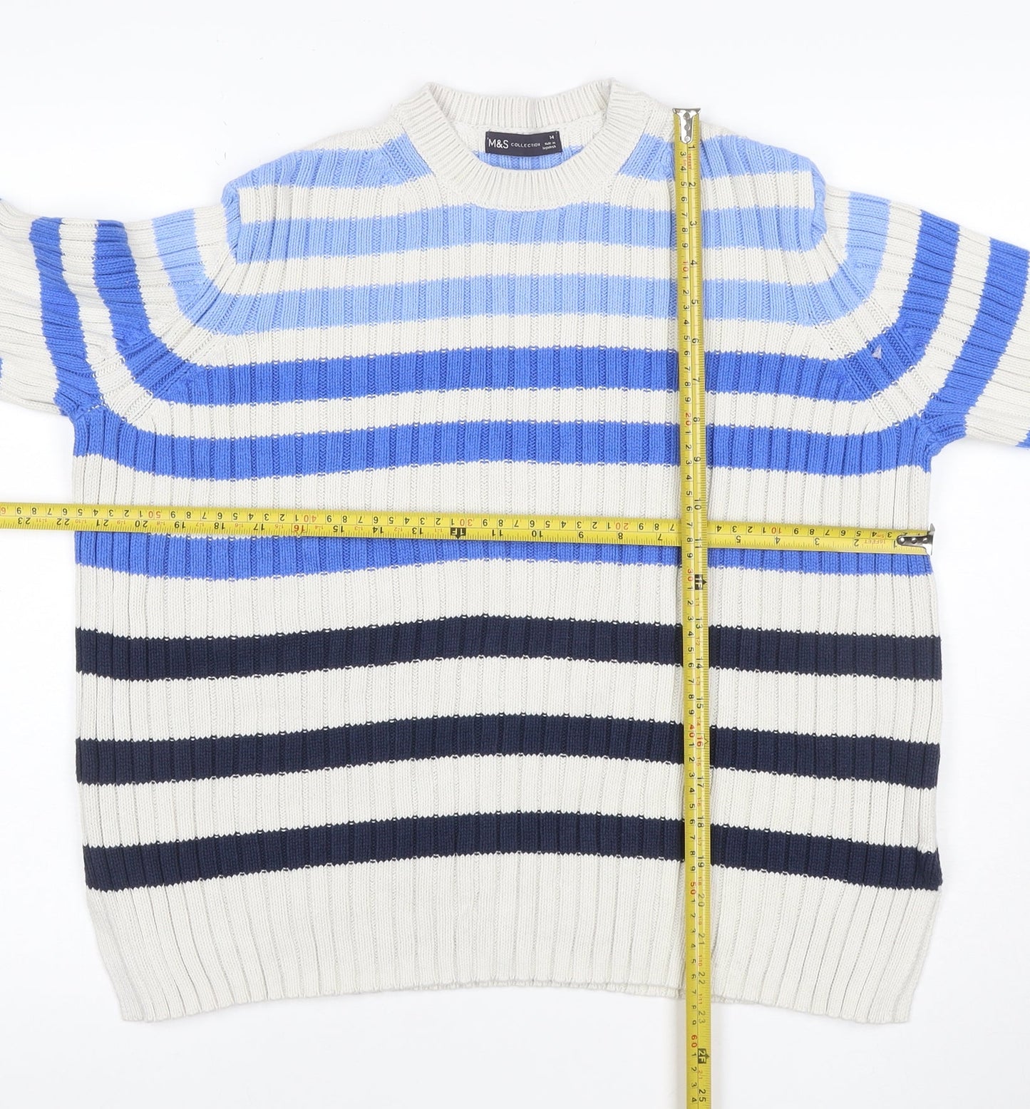 Marks and Spencer Women Multicoloured Size 14 Striped Cotton Jumper