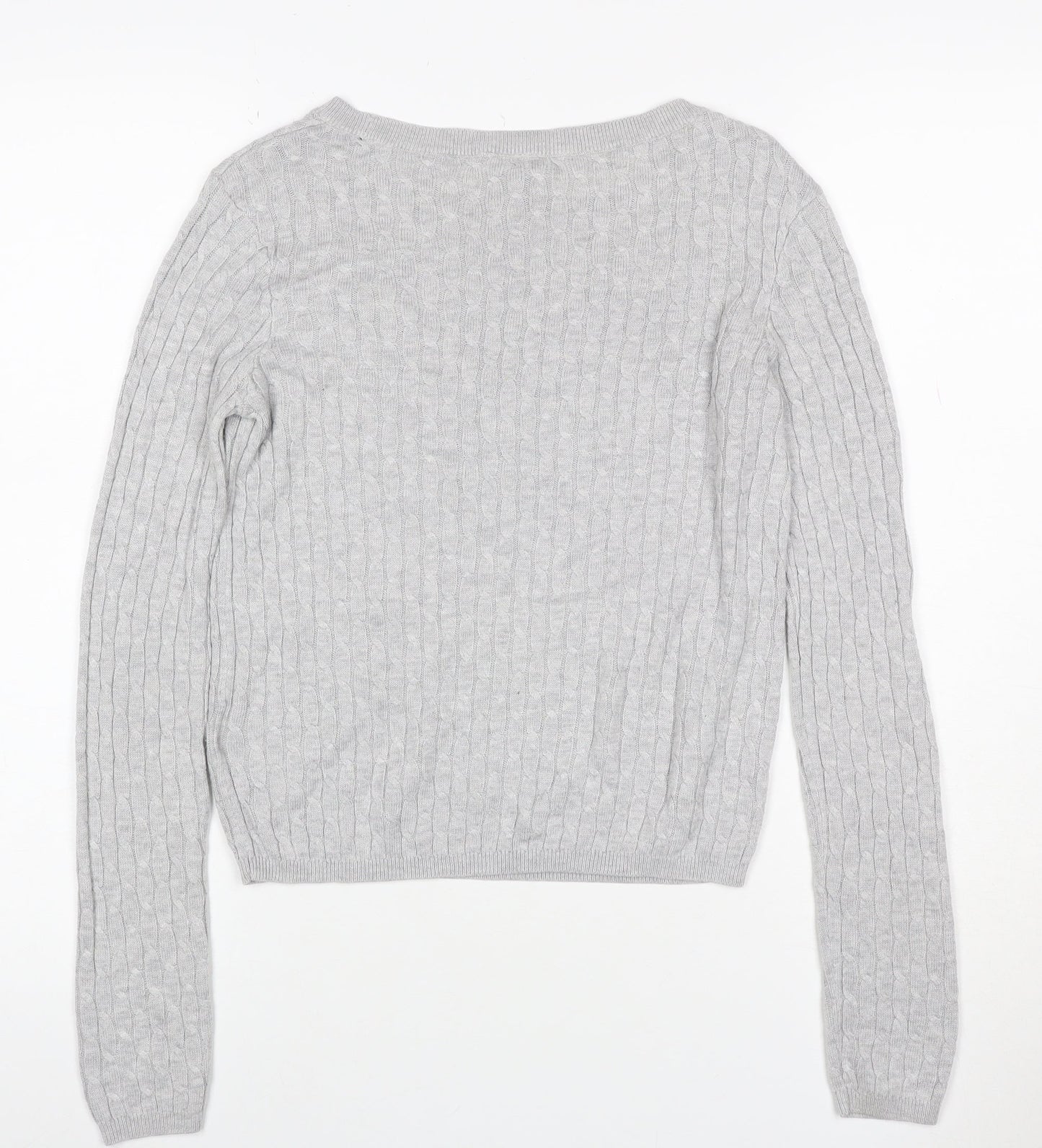 H&M Divided Women Grey S Cable Knit Lemon Embroidered Crew Neck Jumper