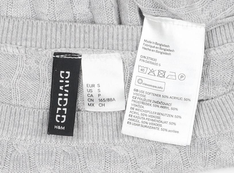 H&M Divided Women Grey S Cable Knit Lemon Embroidered Crew Neck Jumper