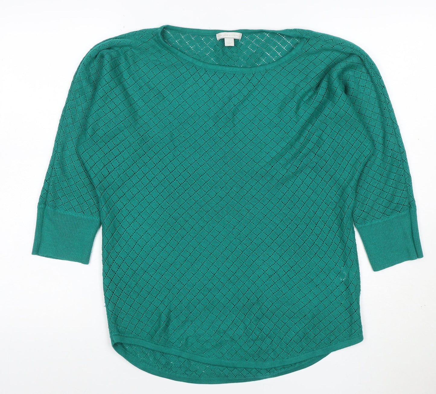 New York & Company Women’s Green M Open Knit 3/4 Sleeve Pullover Jumper