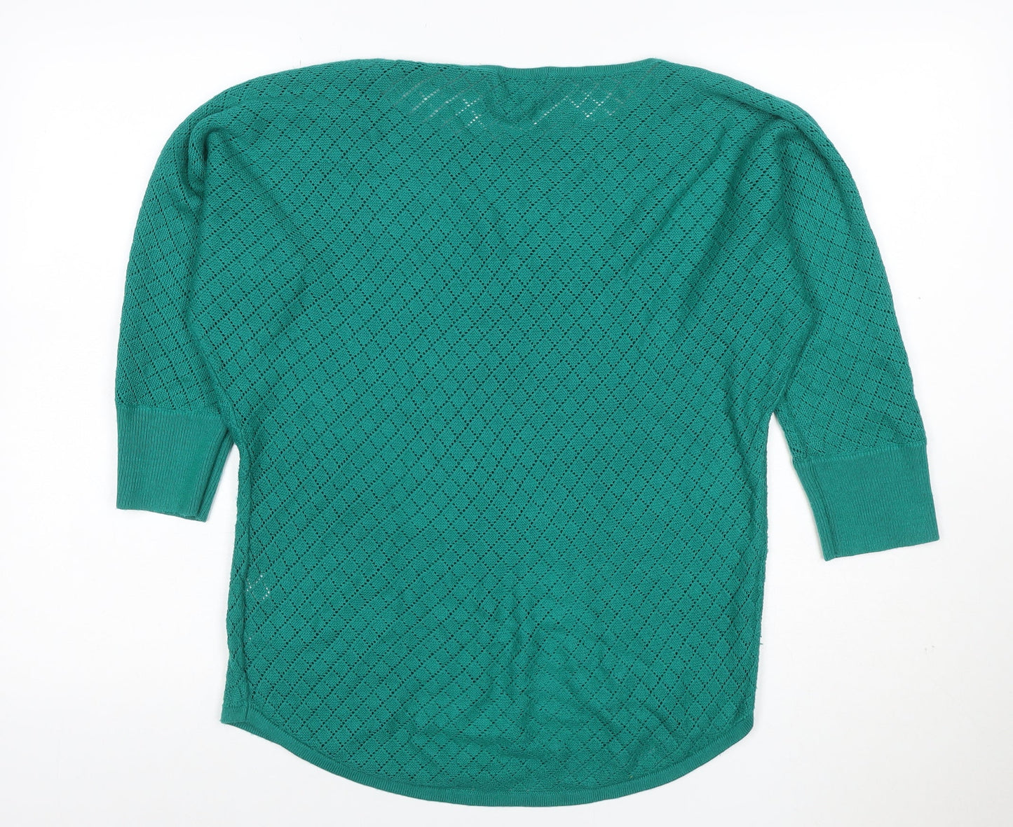 New York & Company Women’s Green M Open Knit 3/4 Sleeve Pullover Jumper