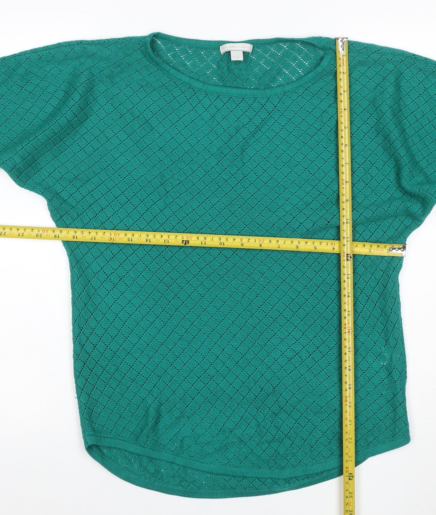 New York & Company Women’s Green M Open Knit 3/4 Sleeve Pullover Jumper