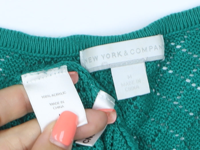 New York & Company Women’s Green M Open Knit 3/4 Sleeve Pullover Jumper