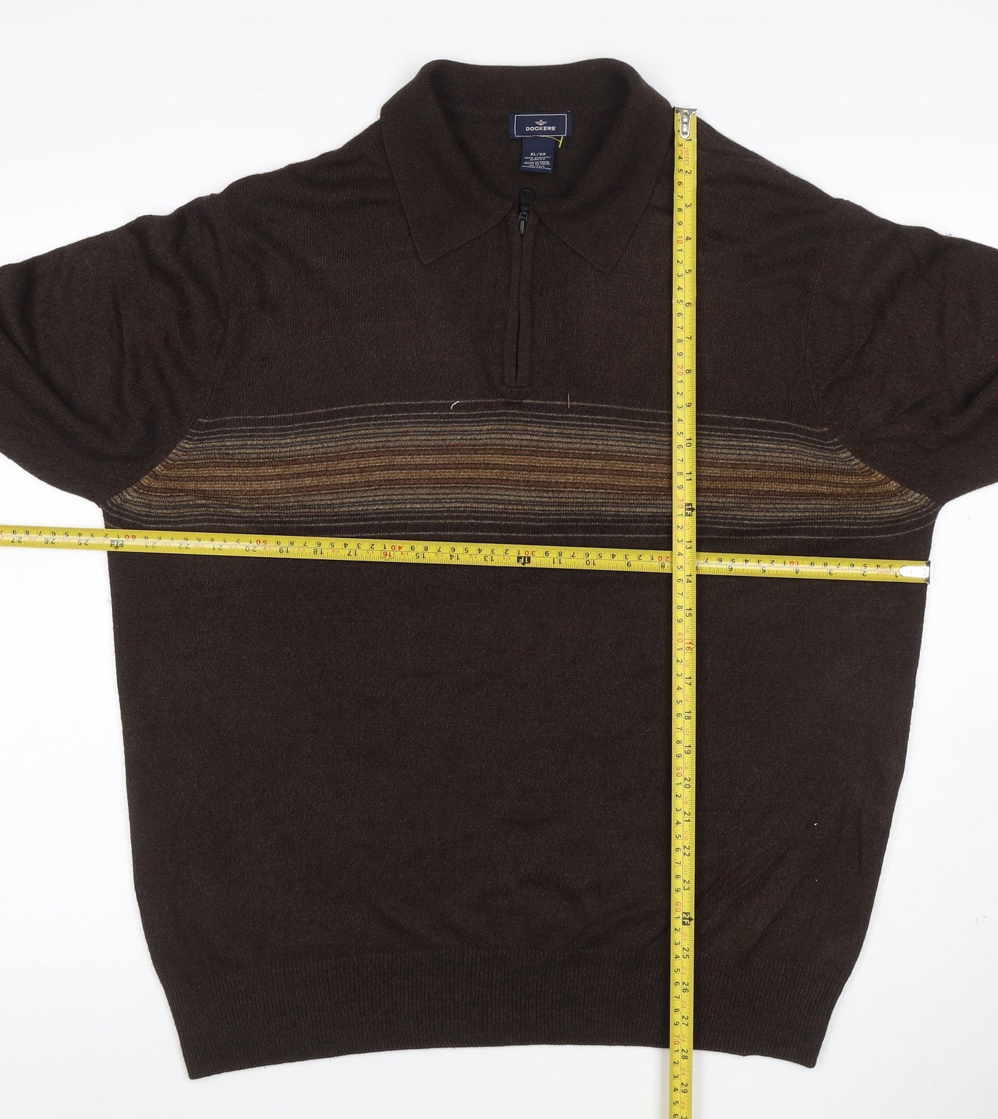 Dockers Men’s Brown XL 1/4 Zip Collared Striped Acrylic Jumper