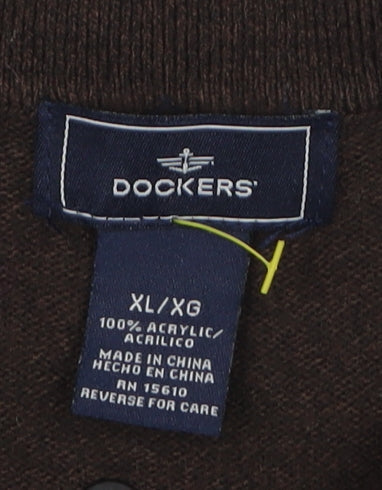 Dockers Men’s Brown XL 1/4 Zip Collared Striped Acrylic Jumper