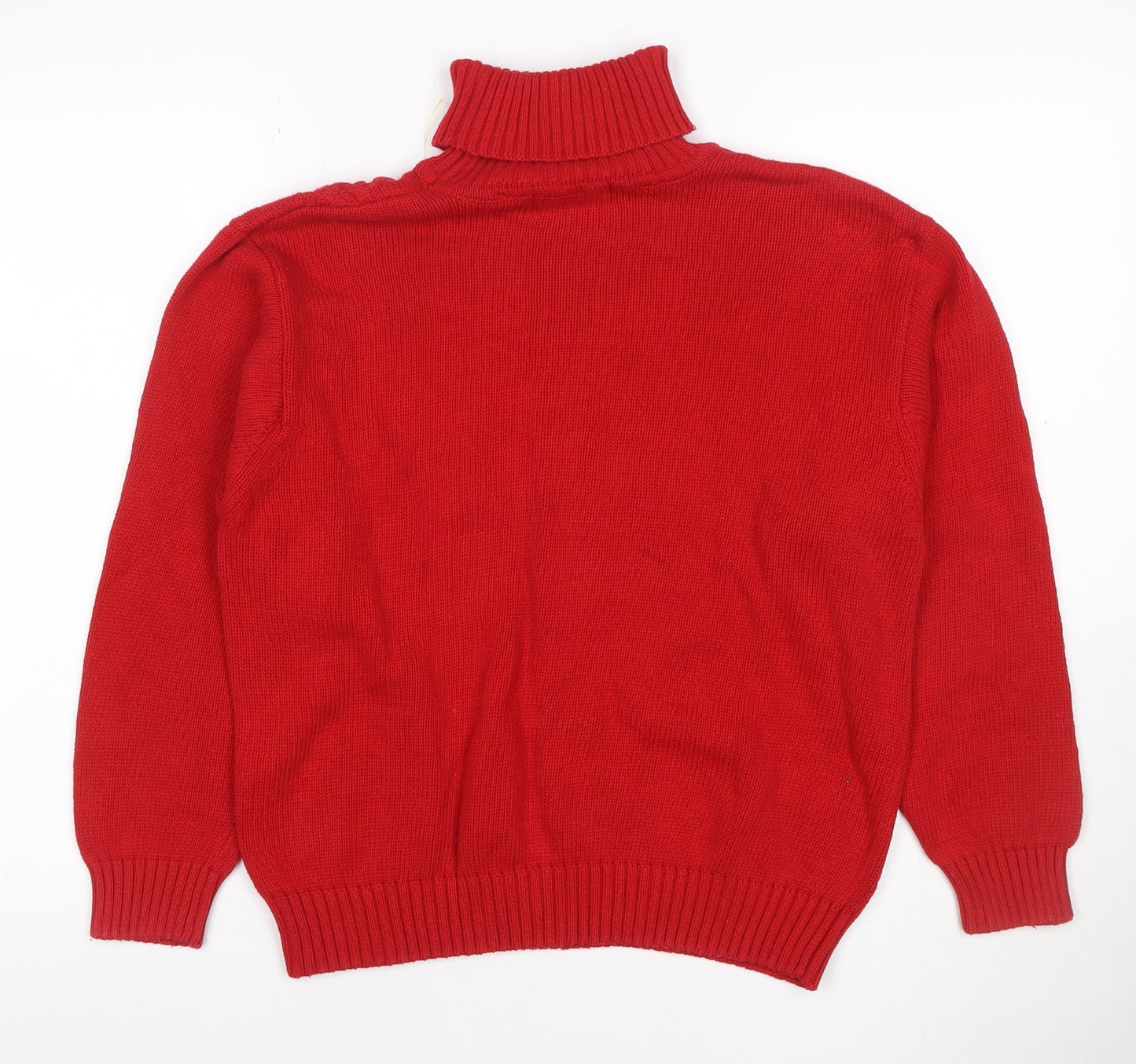 Talbots Women Red Petite L Cable Knit Roll Neck Cotton Jumper