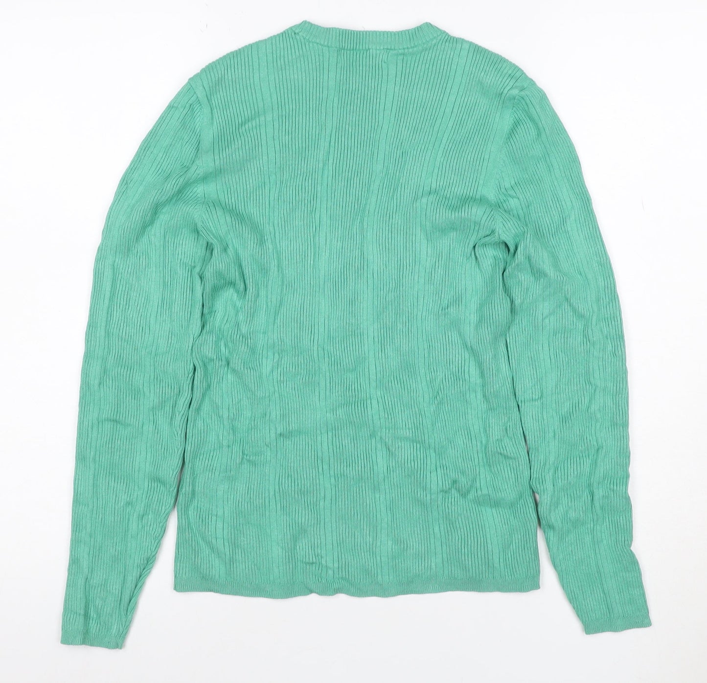 Marks and Spencer Women Green Size 14 Rib Knit Long Sleeve Basic Top