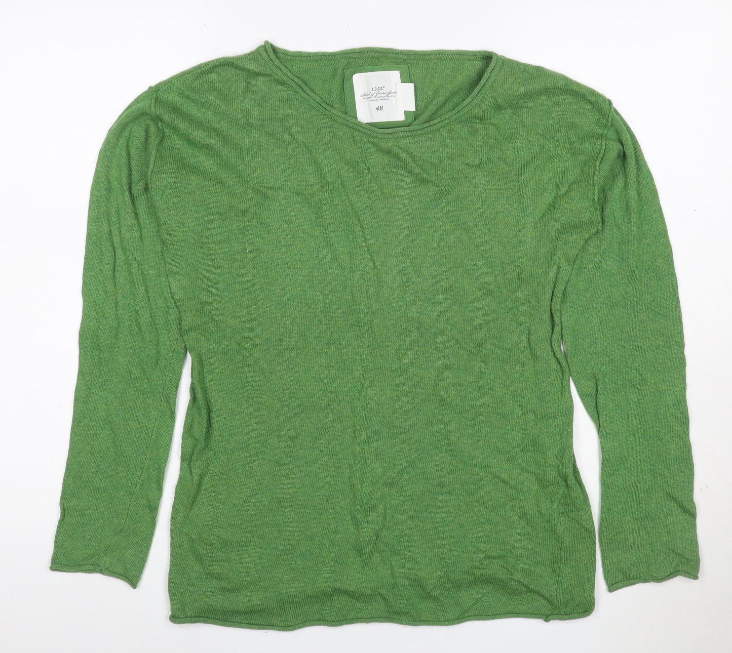 H&M Women Green Size 10 Fine Knit Angora Blend Round Neck Jumper