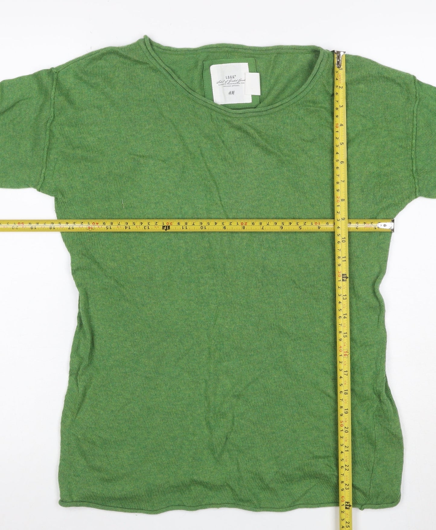 H&M Women Green Size 10 Fine Knit Angora Blend Round Neck Jumper