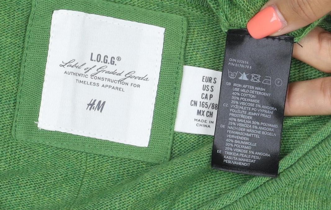 H&M Women Green Size 10 Fine Knit Angora Blend Round Neck Jumper