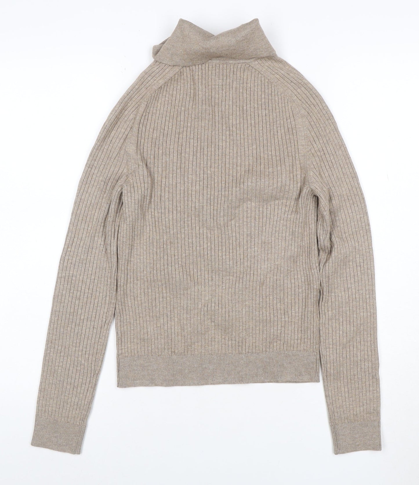 Marks & Spencer Women Beige S Rib Knit Collared Pullover Jumper