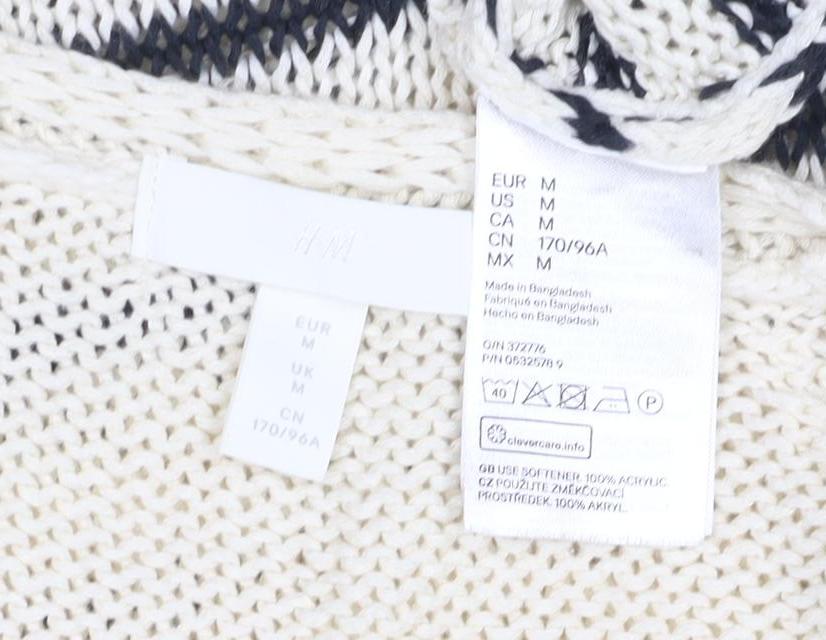 H&M Women’s M Ivory Black Stripe V-Neck Cotton Knit Pullover Jumper