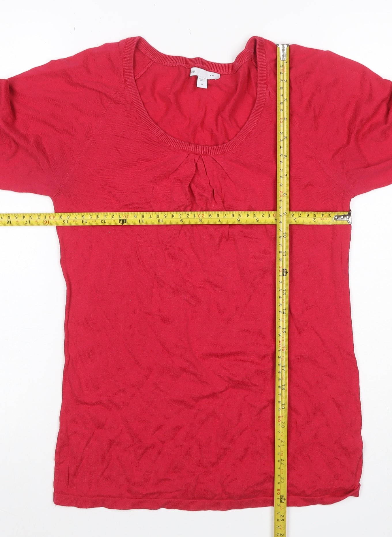 Gap Women Red M Cotton Knit Puff Sleeve Scoop Neck Blouse Top