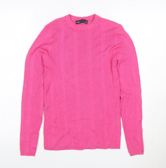 M&S Collection Women’s Pink Size 10 Ribbed Knit Long Sleeve Jersey Top