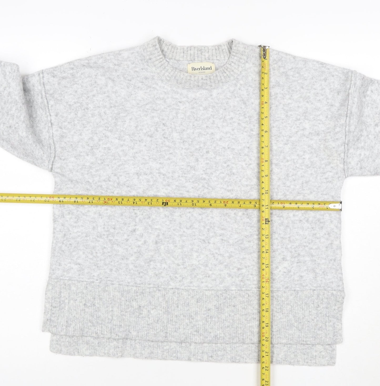 River Island Women Grey XS Relaxed Crew Neck Knit Jumper
