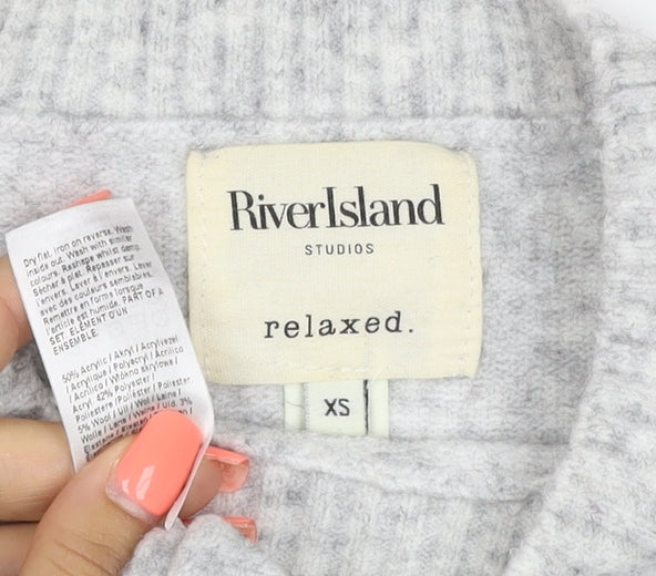 River Island Women Grey XS Relaxed Crew Neck Knit Jumper