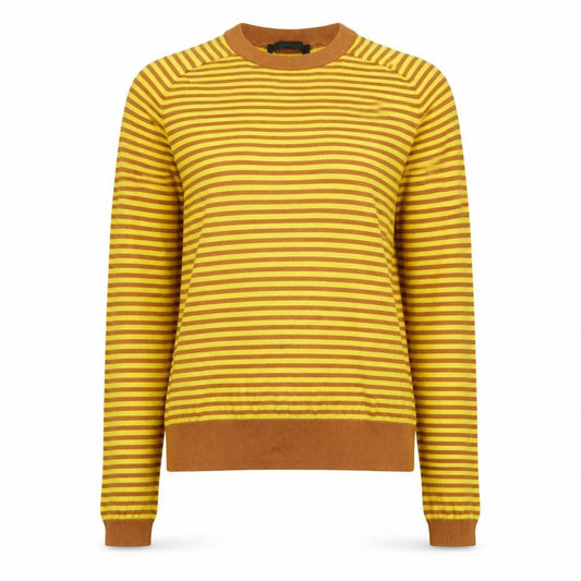 RUZ Women Yellow Brown Striped Knit Slim Long Sleeve Crew Top S