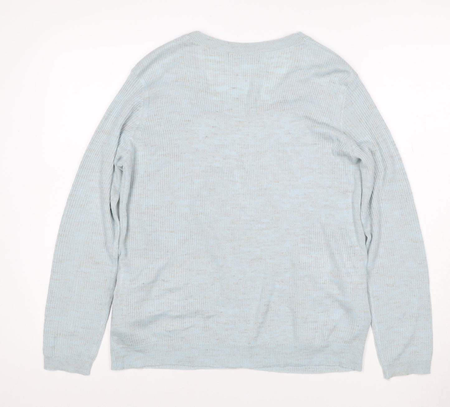 Marks & Spencer Women Blue M Open V-Neck Rib Knit Cardigan
