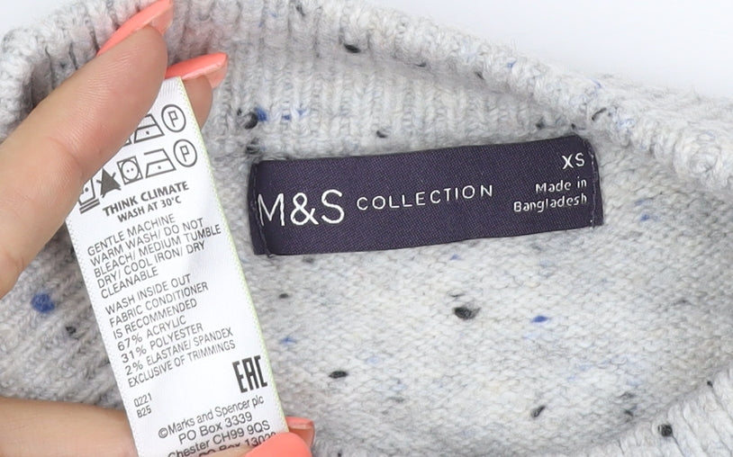 Marks and Spencer Women Grey XS Cable Knit Speckled Crew Neck Jumper