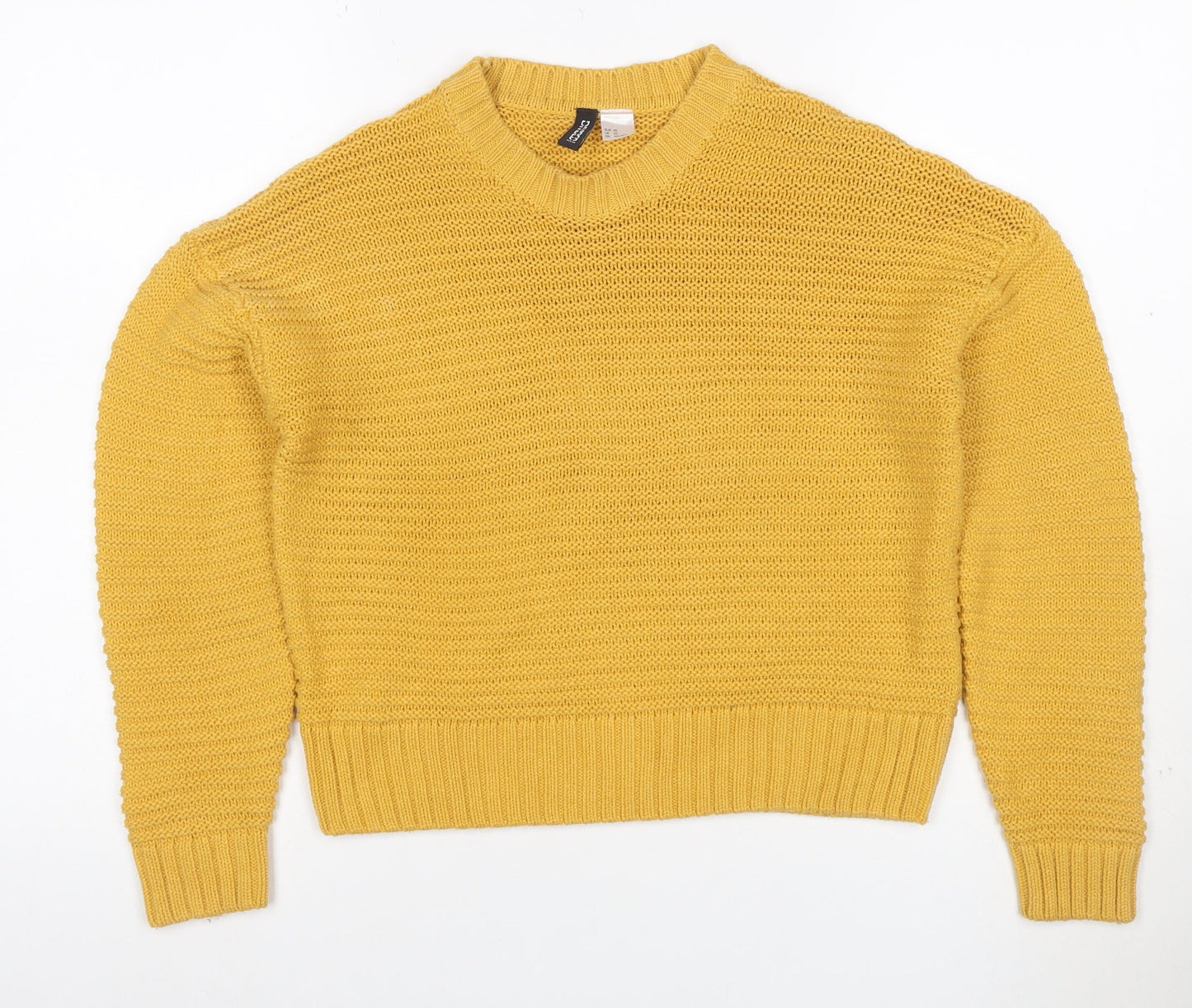 H&M Divided Women Yellow XS Chunky Knit Crew Neck Pullover Jumper