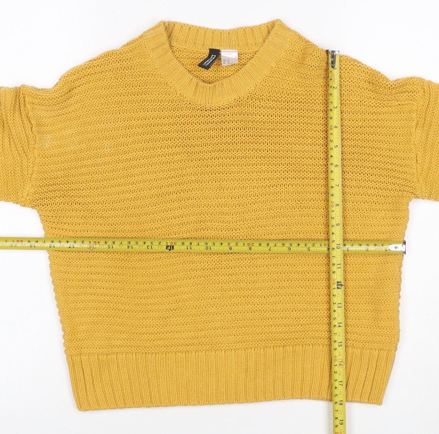 H&M Divided Women Yellow XS Chunky Knit Crew Neck Pullover Jumper