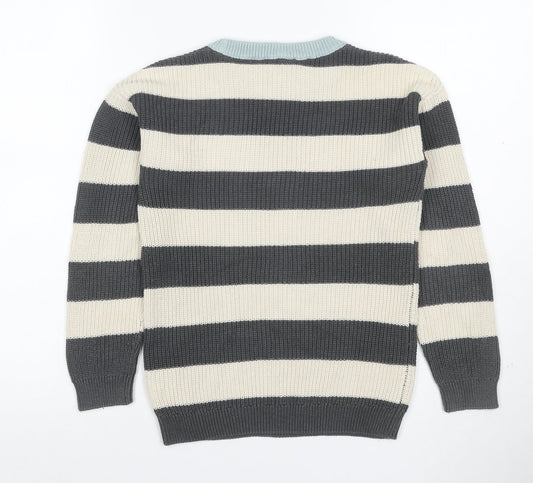 John Lewis Anyday Boys 10 Years Grey Ivory Stripe Knit Pullover Jumper