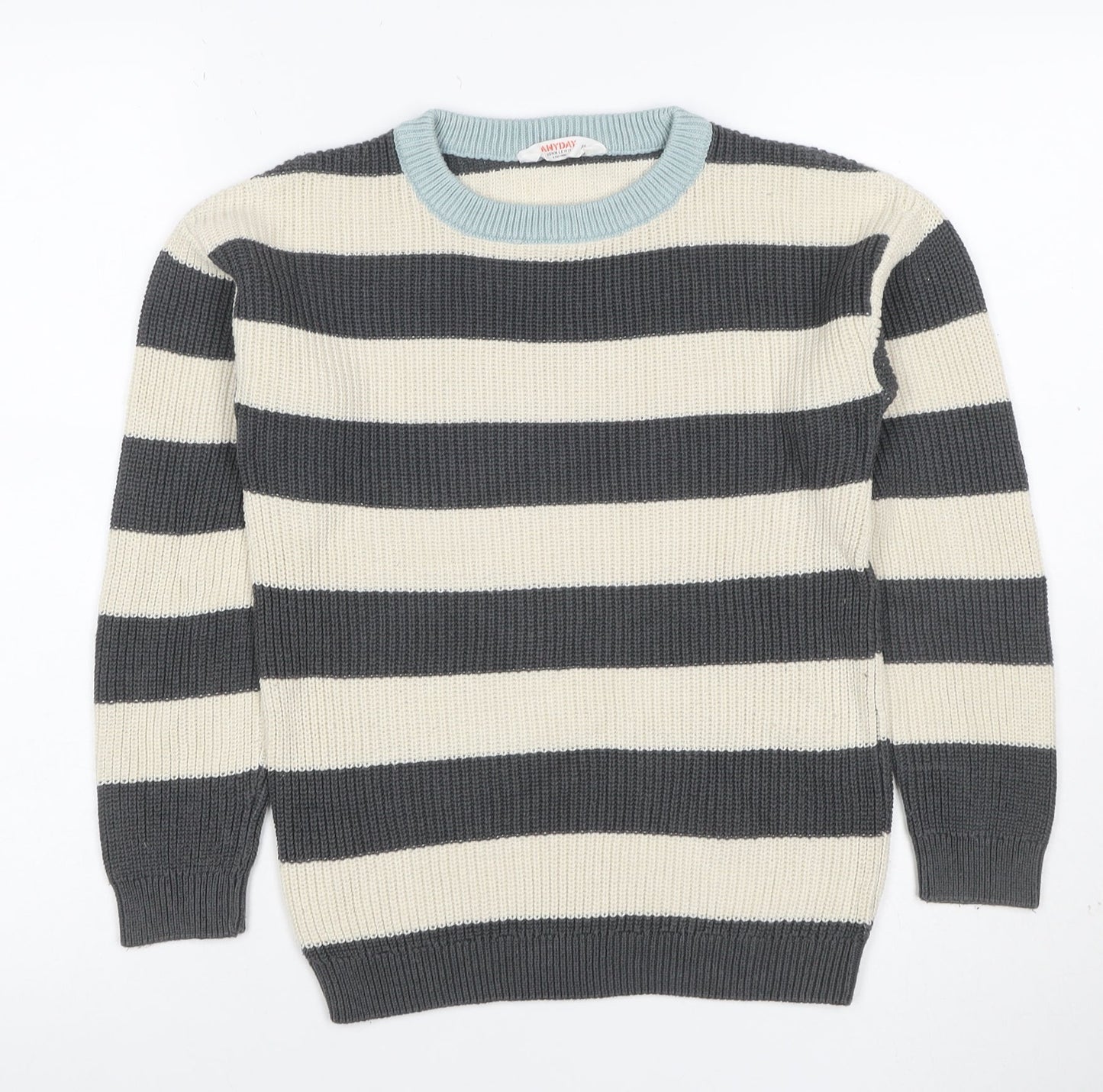 John Lewis Anyday Boys 10 Years Grey Ivory Stripe Knit Pullover Jumper