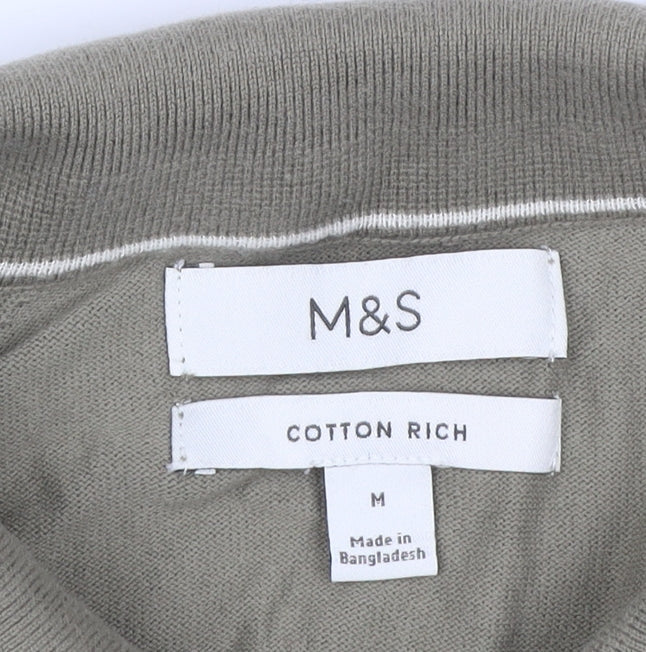 Marks and Spencer Mens Beige M Long Sleeve Cotton Rich Knit Polo