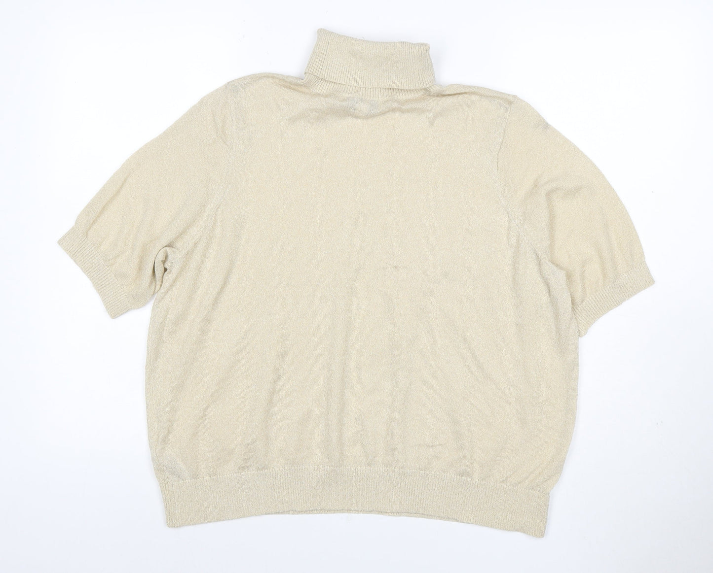 Marks and Spencer Women Gold Metallic Knit Roll Neck Top L