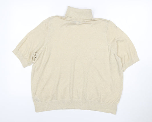 Marks and Spencer Women Gold Metallic Knit Roll Neck Top L