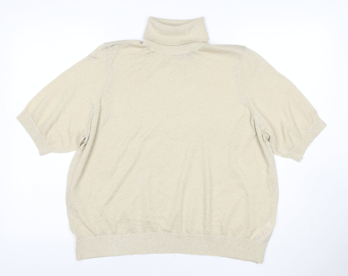 Marks and Spencer Women Gold Metallic Knit Roll Neck Top L