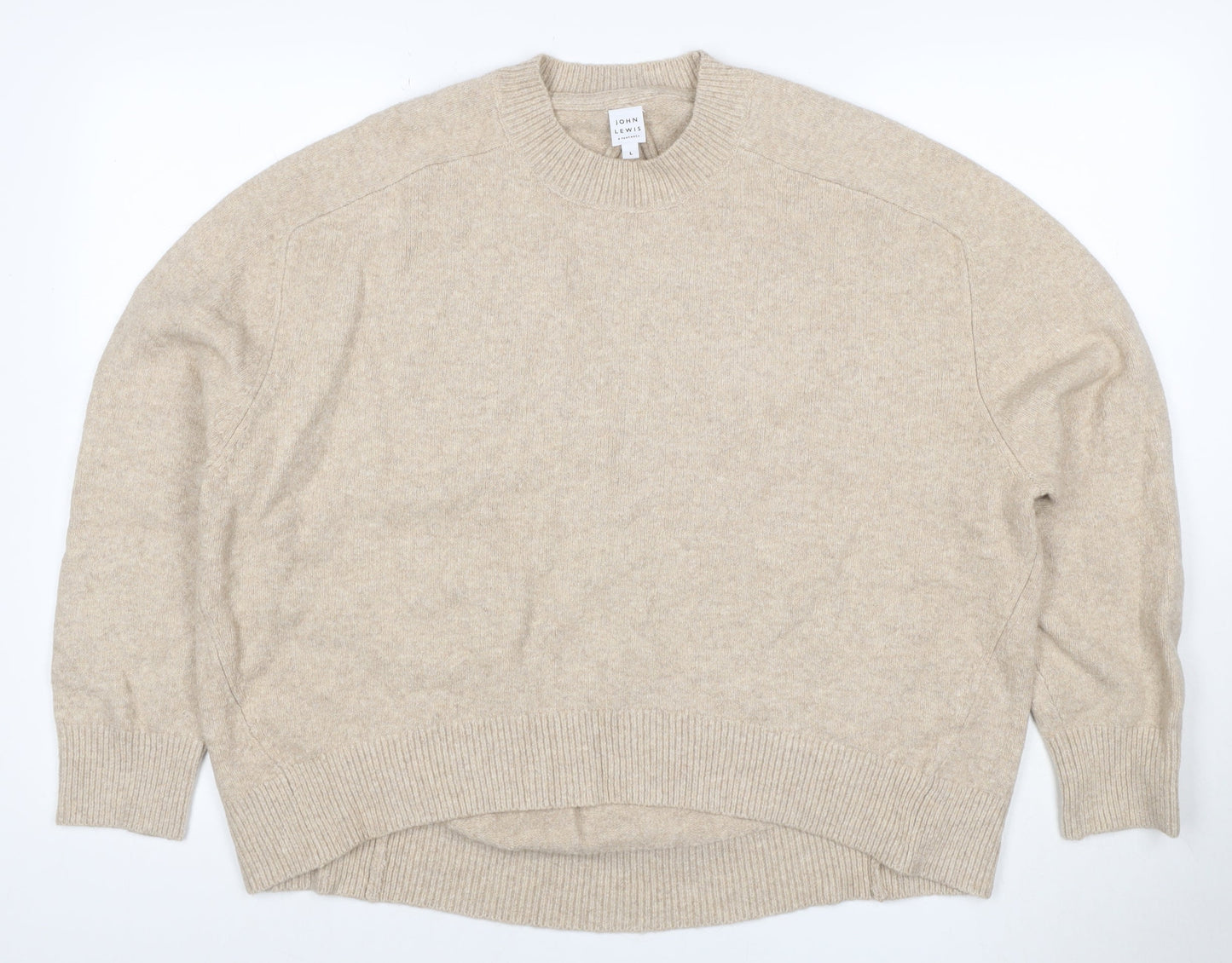 John Lewis Women Beige L Cotton Blend Crew Neck Raglan Knit Jumper