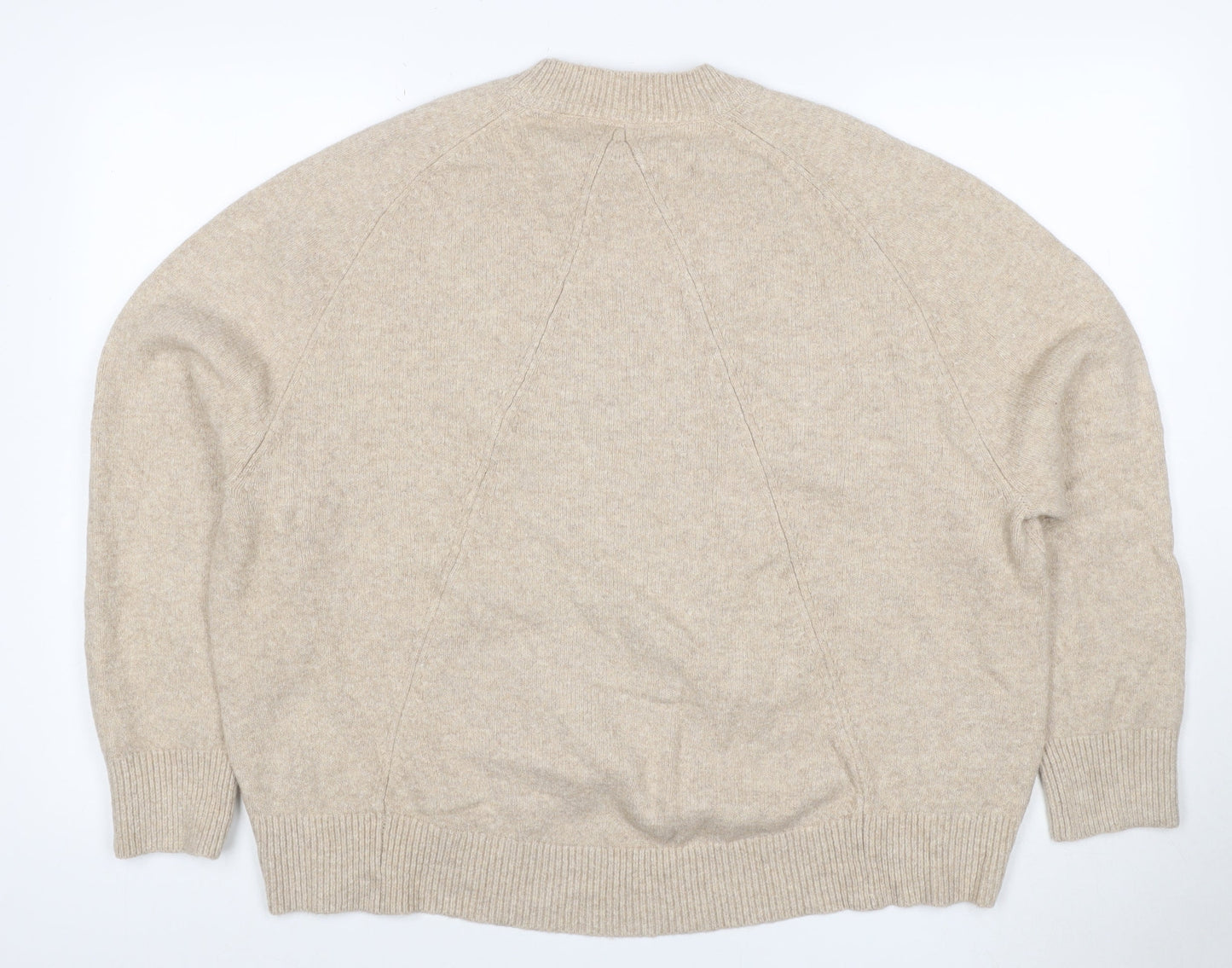 John Lewis Women Beige L Cotton Blend Crew Neck Raglan Knit Jumper