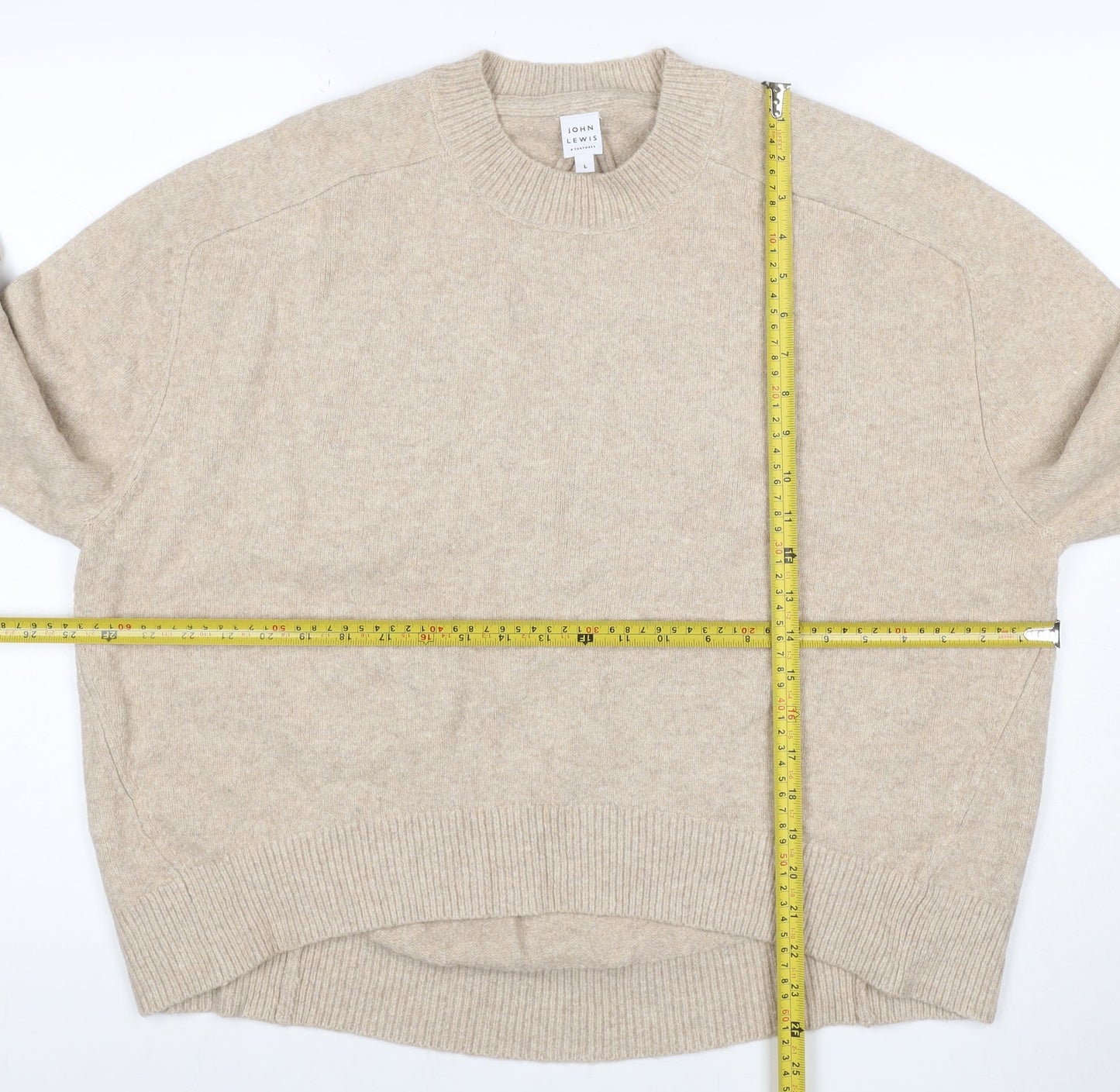 John Lewis Women Beige L Cotton Blend Crew Neck Raglan Knit Jumper