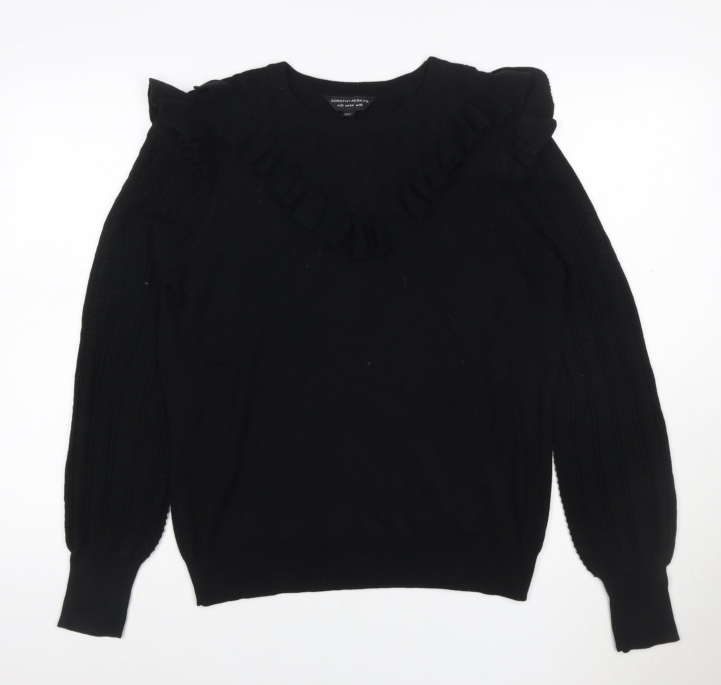 Dorothy Perkins Women Black UK 16 Ruffle Cable Knit Pullover Jumper