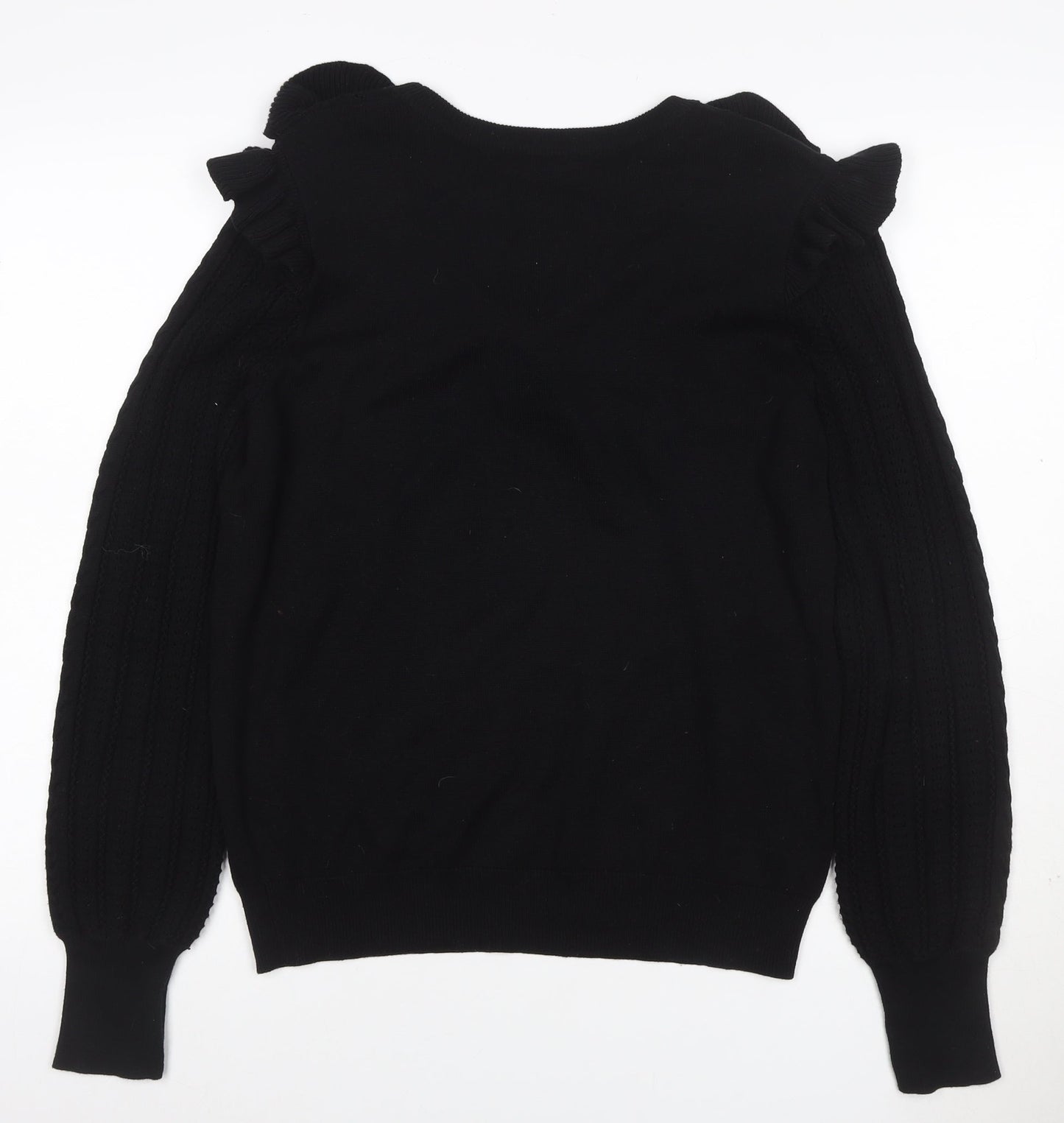 Dorothy Perkins Women Black UK 16 Ruffle Cable Knit Pullover Jumper