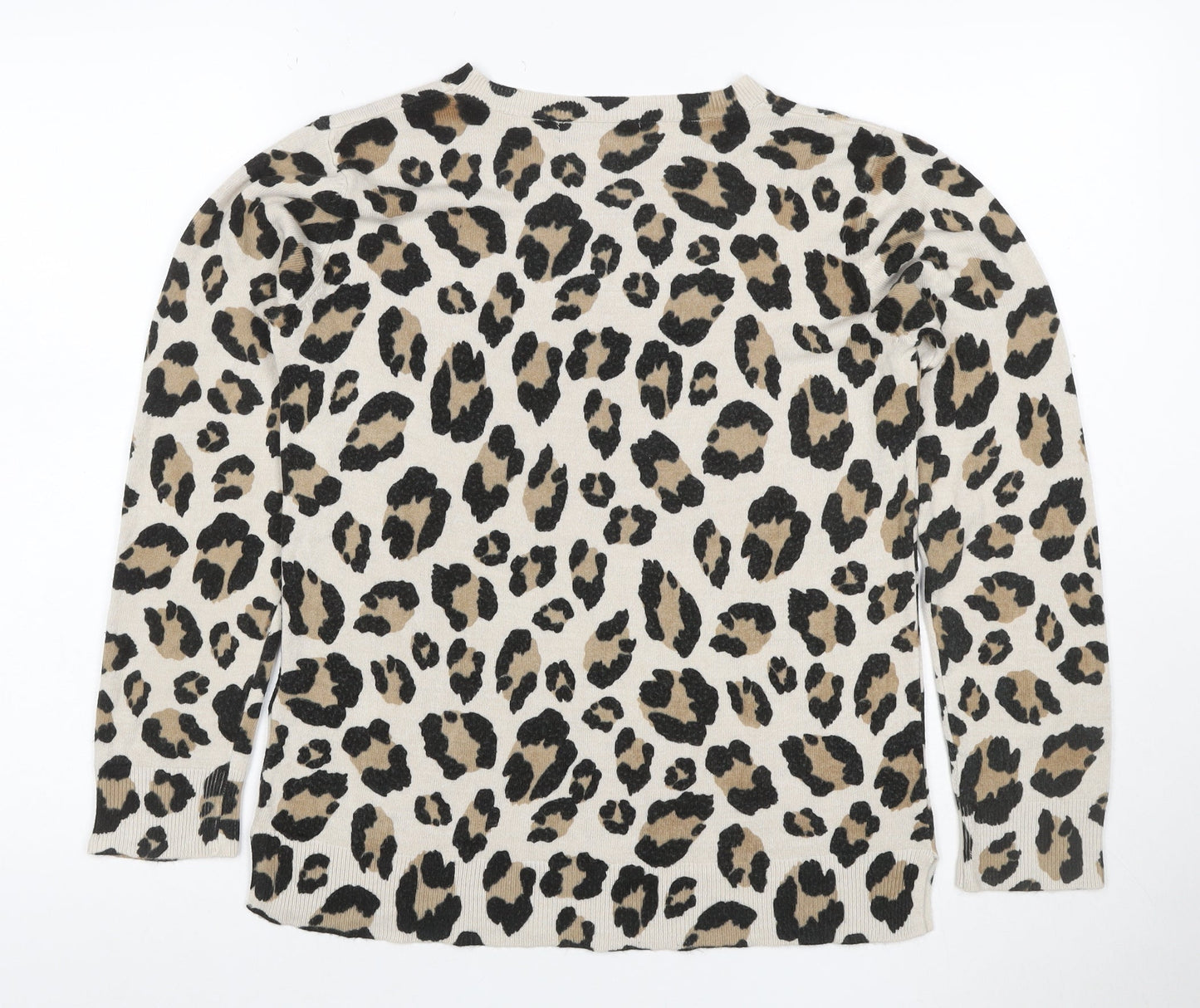 M&S Women’s Beige Leopard Print Cashmere Blend Jumper UK 12