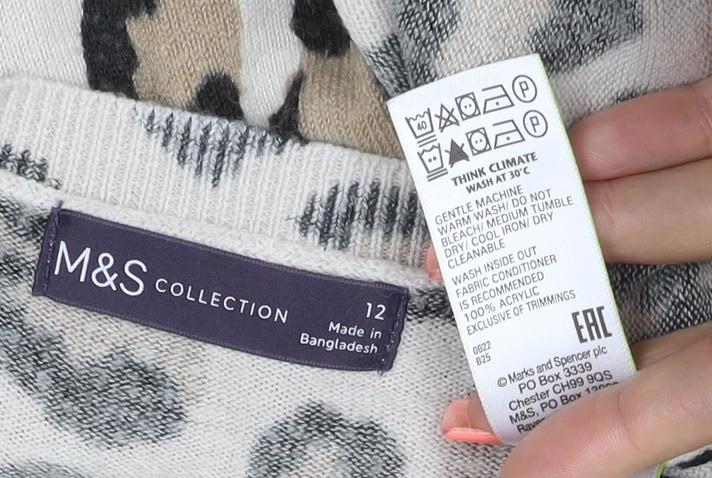 M&S Women’s Beige Leopard Print Cashmere Blend Jumper UK 12