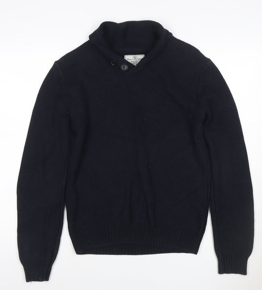 Next Men’s Navy Blue Medium Button Neck Knit Pullover Jumper