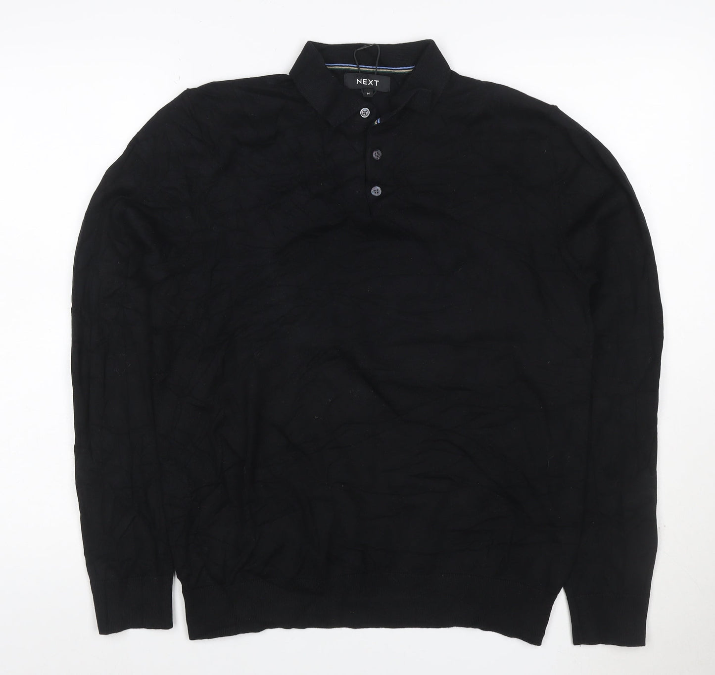 Next Men’s Black M Long Sleeve Cotton Stretch Polo Shirt