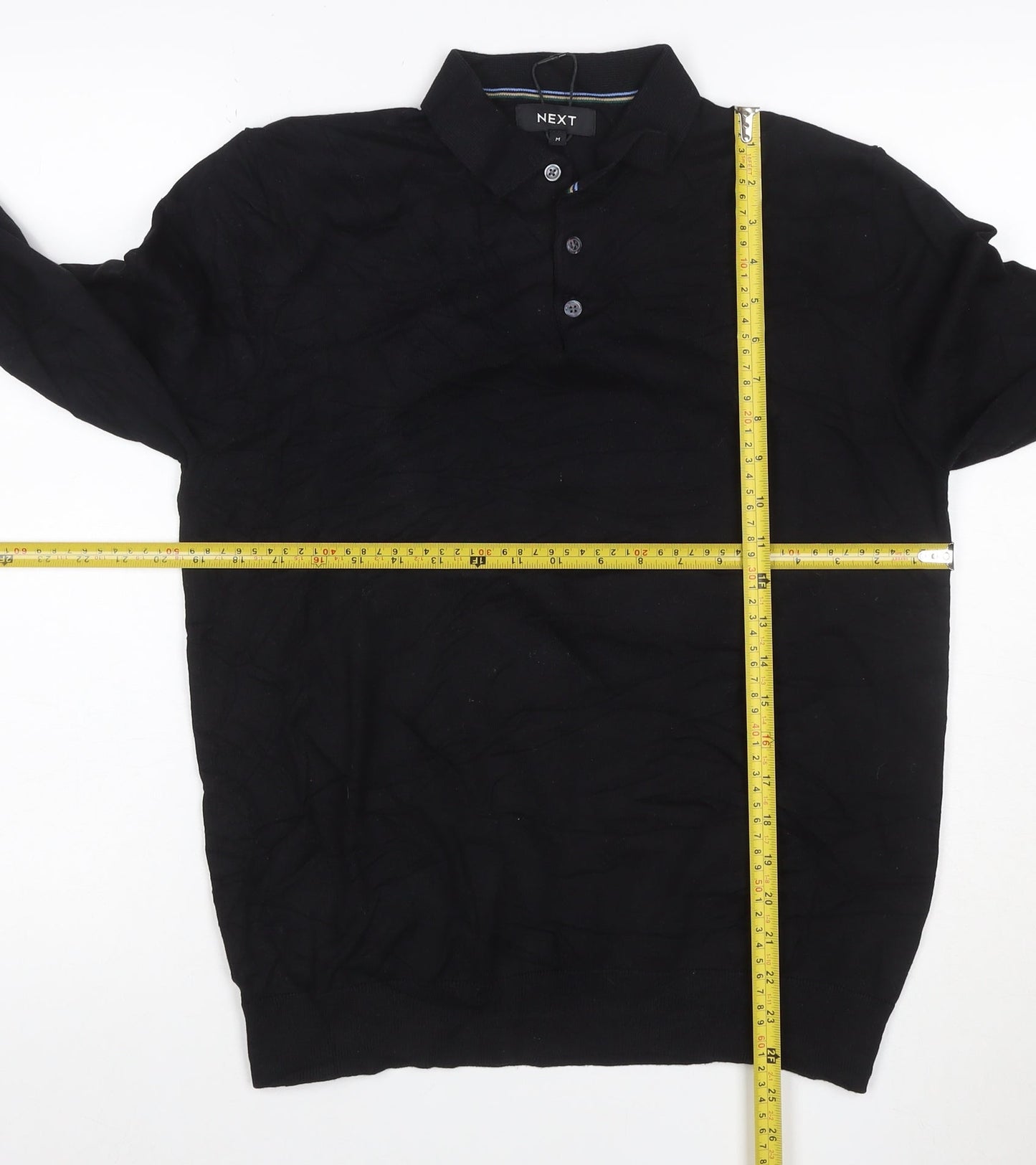 Next Men’s Black M Long Sleeve Cotton Stretch Polo Shirt