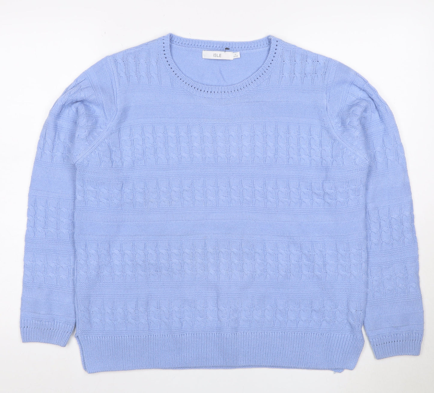 Isle Women’s Blue M Cable Knit Round Neck Pullover Jumper