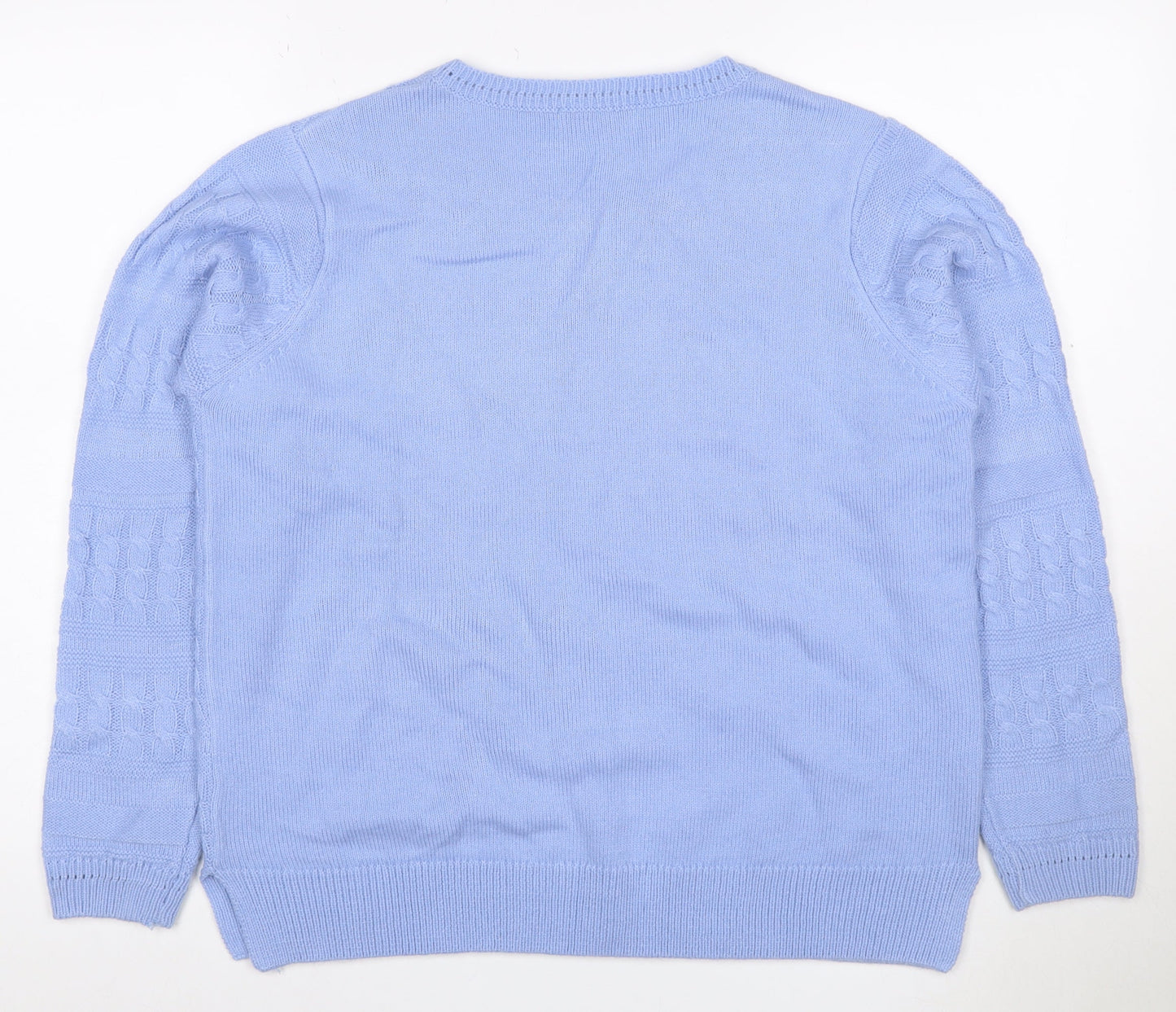 Isle Women’s Blue M Cable Knit Round Neck Pullover Jumper
