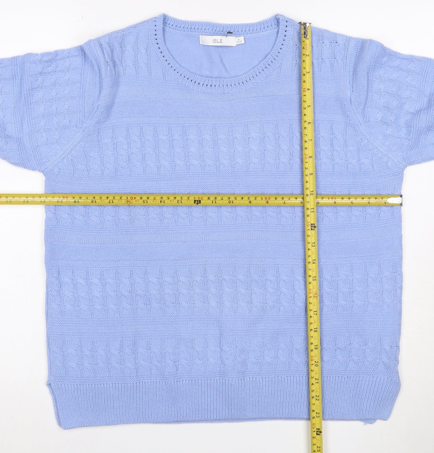 Isle Women’s Blue M Cable Knit Round Neck Pullover Jumper